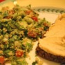Tabuleh and hummus on bread